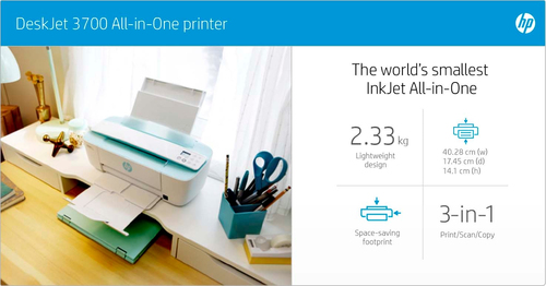 HP DeskJet 3762 All-in-One Printer, Color, Printer for Home, Print, copy, scan, wireless, Wireless; Instant Ink eligible; Print from phone or tablet; Scan to PDF, Thermal inkjet, Colour printing, 4800