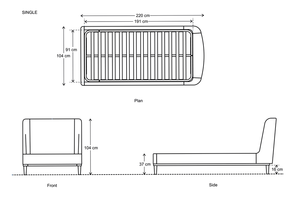 Bed 02 Single Bed Velvet Charcoal