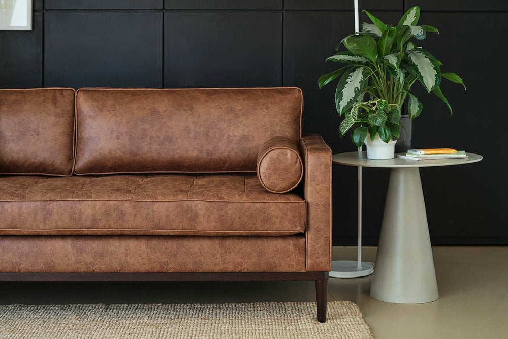 Model 02 3 Seater Sofa Faux Leather Chestnut