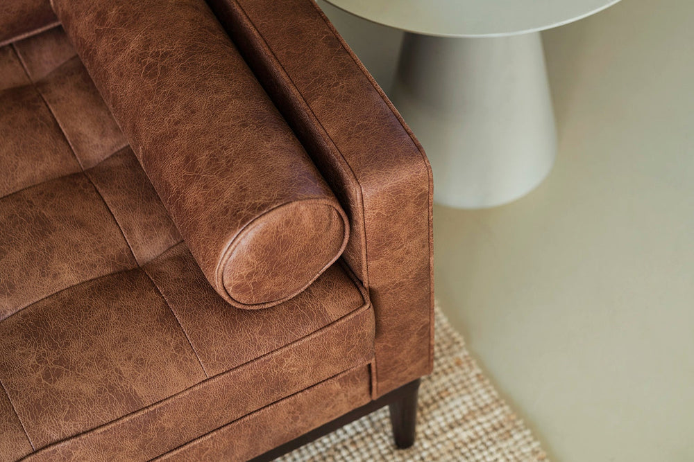 Model 02 2 Seater Sofa Faux Leather Chestnut