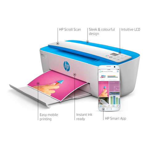 HP DeskJet 3762 All-in-One Printer, Color, Printer for Home, Print, copy, scan, wireless, Wireless; Instant Ink eligible; Print from phone or tablet; Scan to PDF, Thermal inkjet, Colour printing, 4800